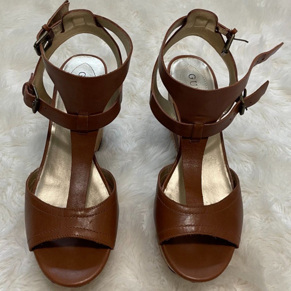 Guess Carmel Cork 4" Wedges double ankle buckle strap 10